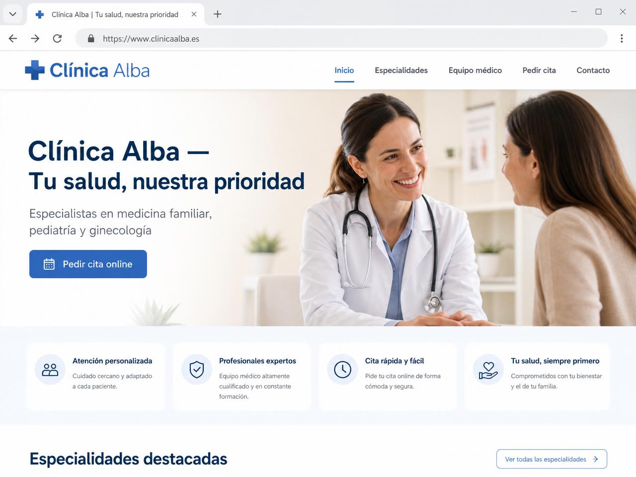 Diseño web para Clínica Alba, salud & bienestar — mockup del proyecto realizado por Mireaweb